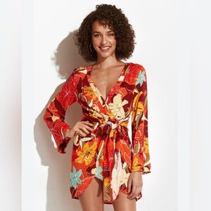 NWT Cupshe Vera V-Neck Tropical Bell Sleeve Bodycon Dress XS